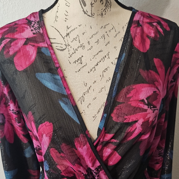 Alexa B Nites Dress Ladies Black Floral Maxi V-Neck Long Sleeve Size 8 - Picture 10 of 12